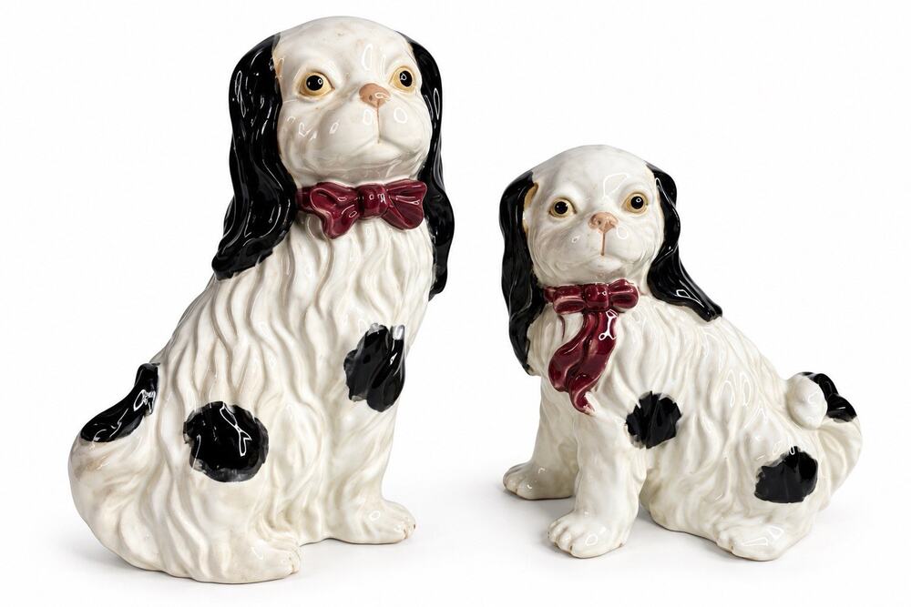 House of Andaloo Staffordshire Cavalier Spaniel Dog Figurines Pair 10.25” 8.5”